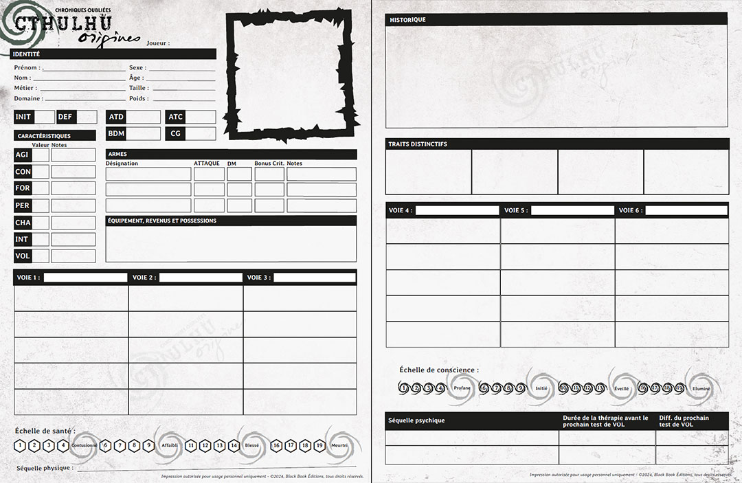Fiche de personnage papier